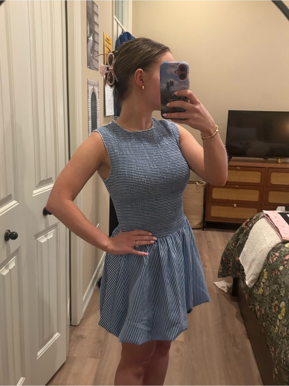 Princess Polly Blue Striped Sleeveless Bubble Dress